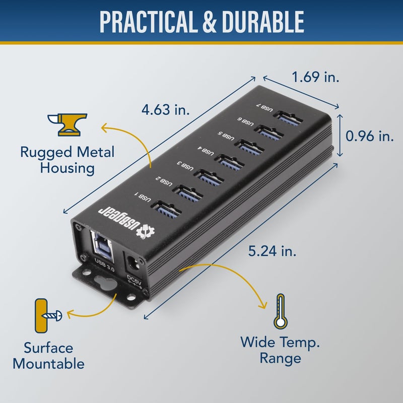 USBGear 7-Port USB 3.0 Mountable Charging and SuperSpeed Data Hub with 5V/4A Power Adapter and USB Type-A to Type-B Cable Included, Up to 900mA per Port Charging, Wall and Surface Mounting - Image 3